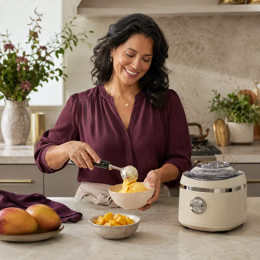 Mujer preparando helado casero